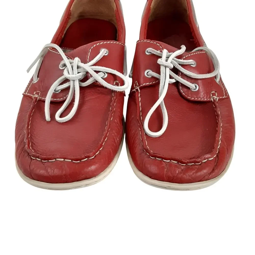 Born Henri Mens Loafers Cherry Red Leather Boat Shoes Mens 11 Deck Shoes Comfort